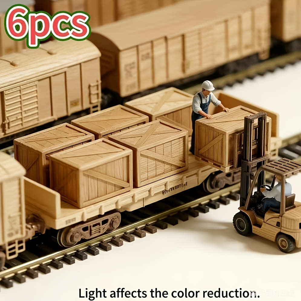 6pcs Plastic Simulation Wooden Box Models for Train Layout